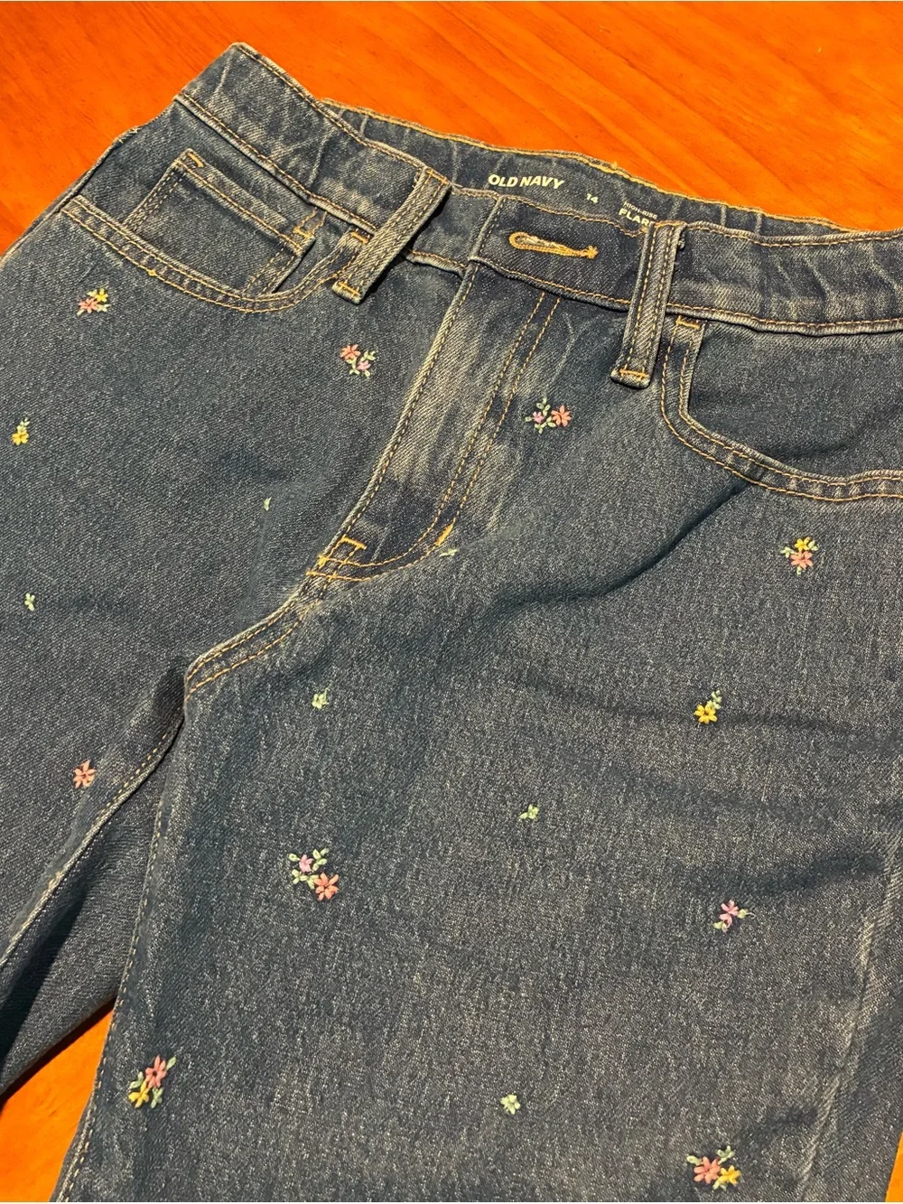 Old Navy Dark Blue Jeans with Multicolor Floral Embroidery